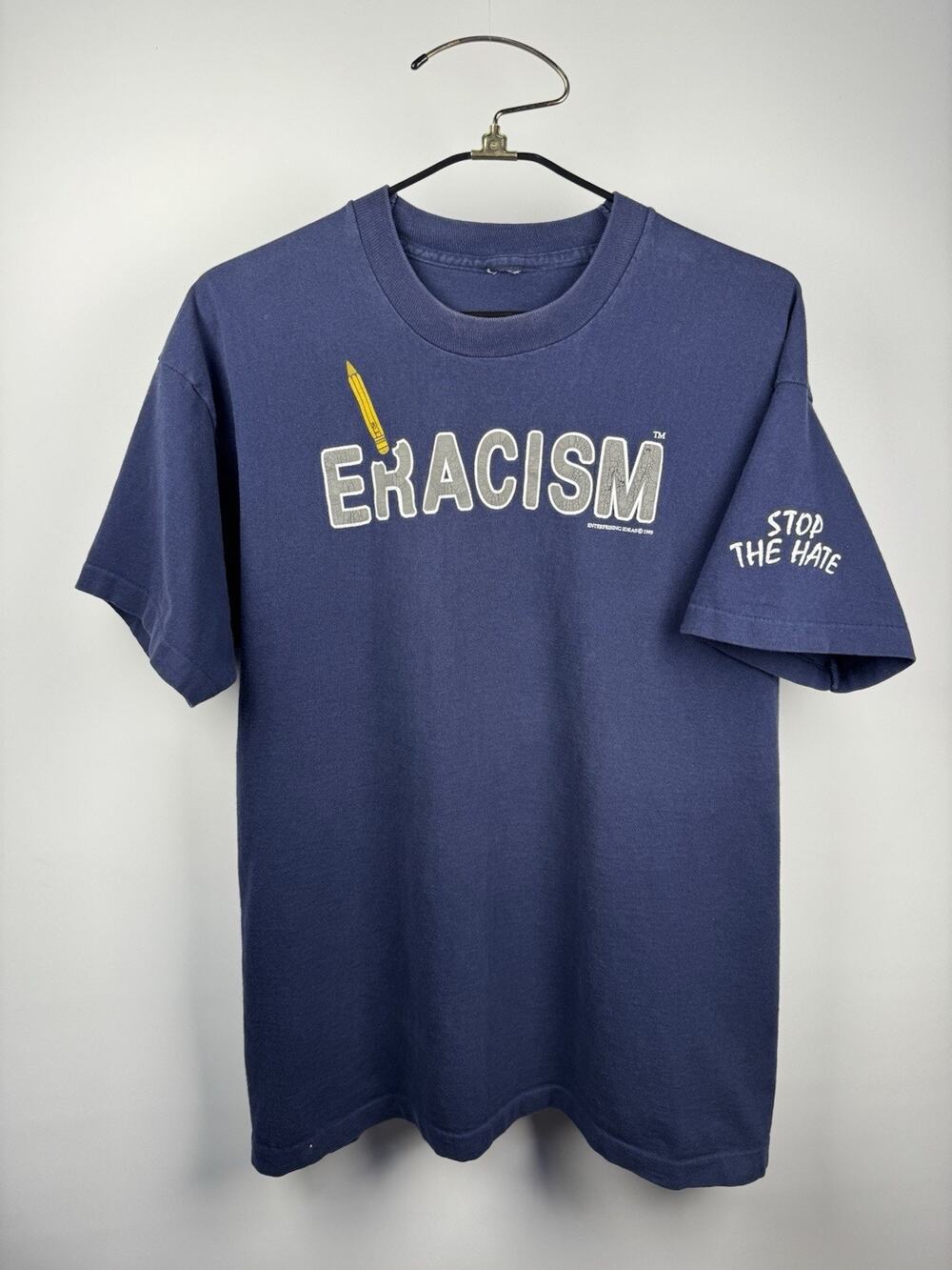 Vintage 1993 Eracism Stop The Hate Double Sided Tee Blue Anti Racism Shirt XL